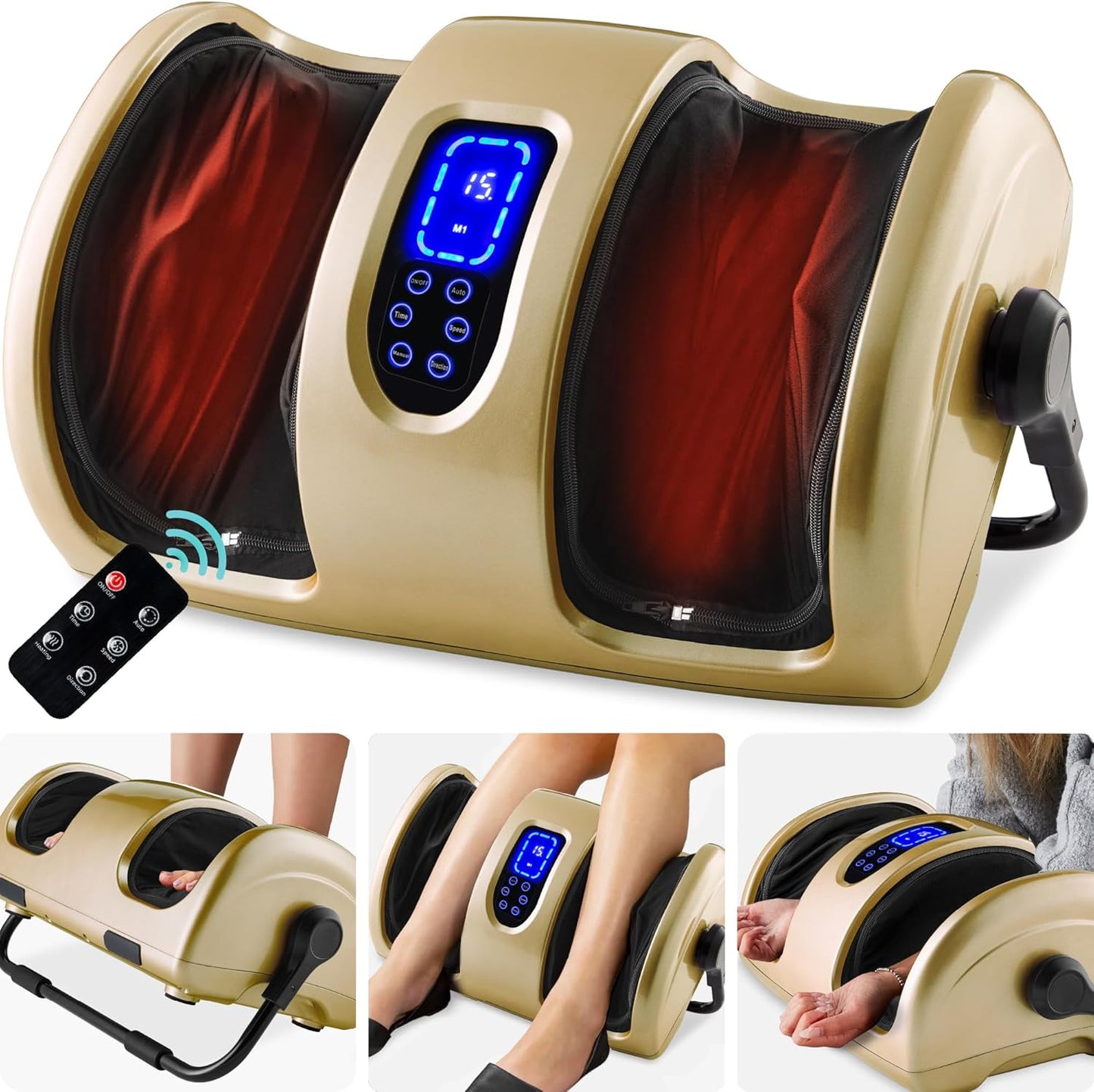 Best Choice Products Shiatsu Foot Massager with Heat for Plantar Fasciitis & Neuropathy, Kneading Foot & Calf Massager with Remote, 360° Adjustable Handle, Rolling & Compression Massage - Satin Black