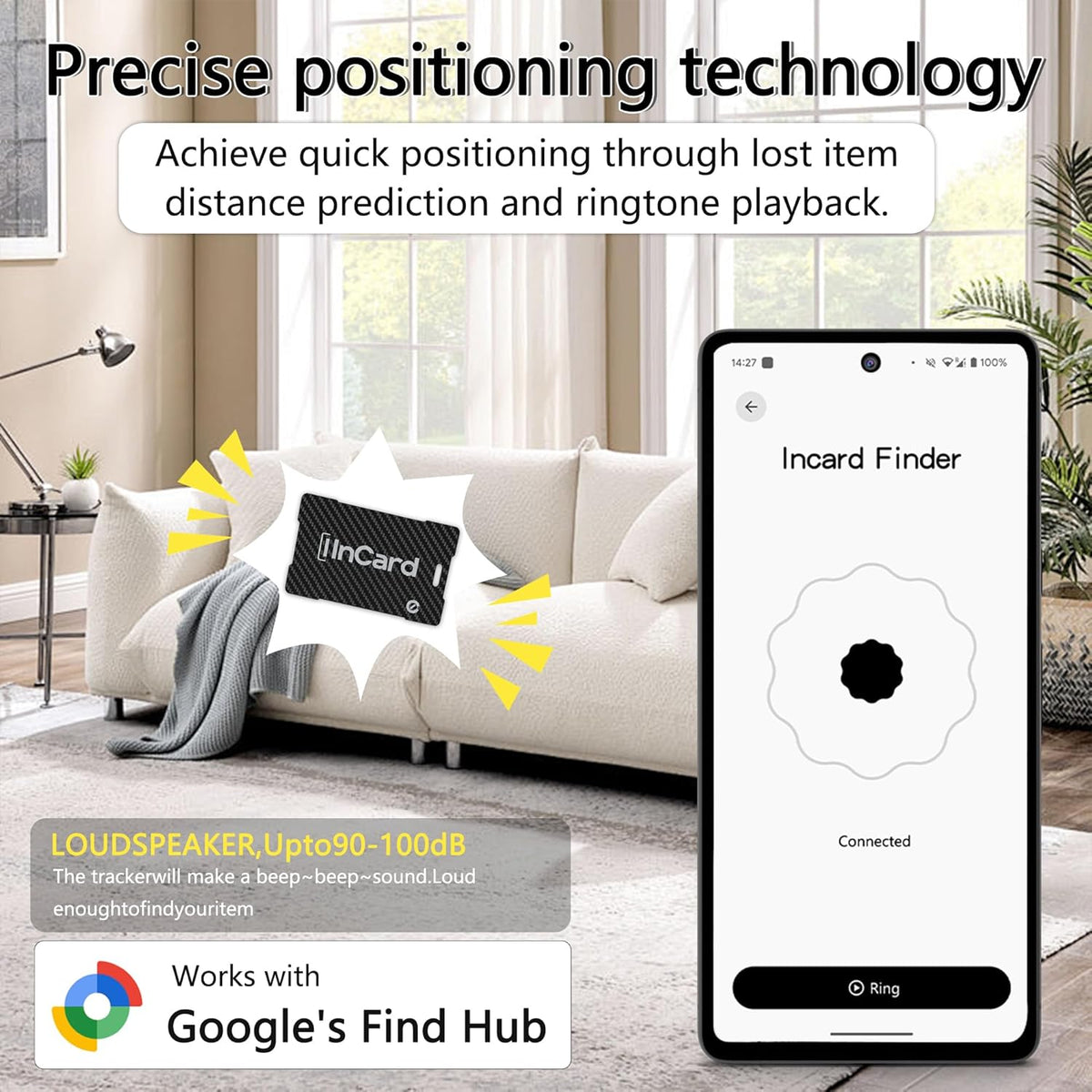 Wireless Charging Wallet Tracker Card Android & iOS, Find My