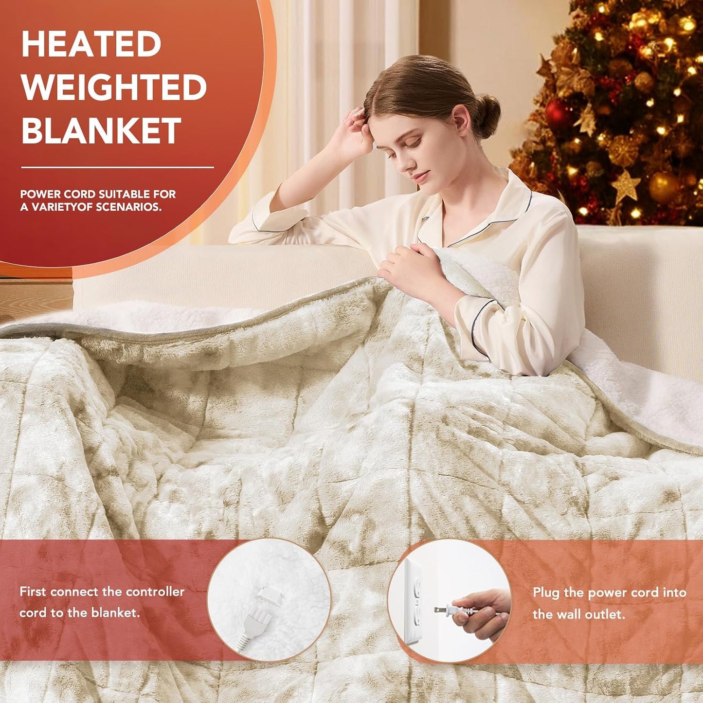 Homemate Heated Blanket Electric Throw - 50"x60" Heating Blanket Throw 1/2/4/6/8 Hours Auto-Off 10 Heat Levels Over-Heat Protection Luxury Faux Fur Sherpa ETL Certification