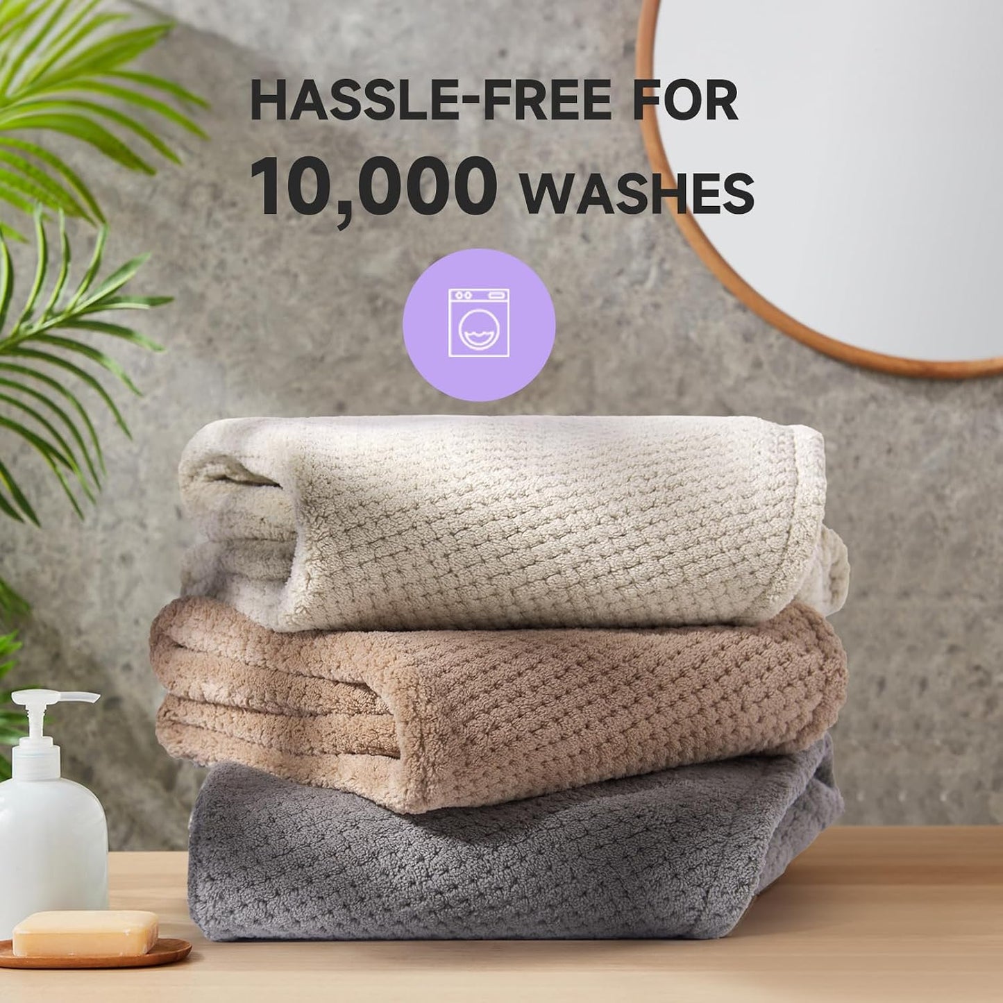 Umisleep 2 Pack Microfiber Hair Towel Wrap for Women, 400 GSM Thick & Soft Hair Drying Towels, Super Absorbent Hair Turban with Button Loop for Curly, Wavy & Wet Hair (Grey, White)