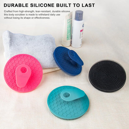 INNERNEED Food-Grade Soft Silicone Body Scrubber Shower Brush Handheld Cleansing Skin Brush, Gentle Exfoliating and Lather Well (Dark Green)