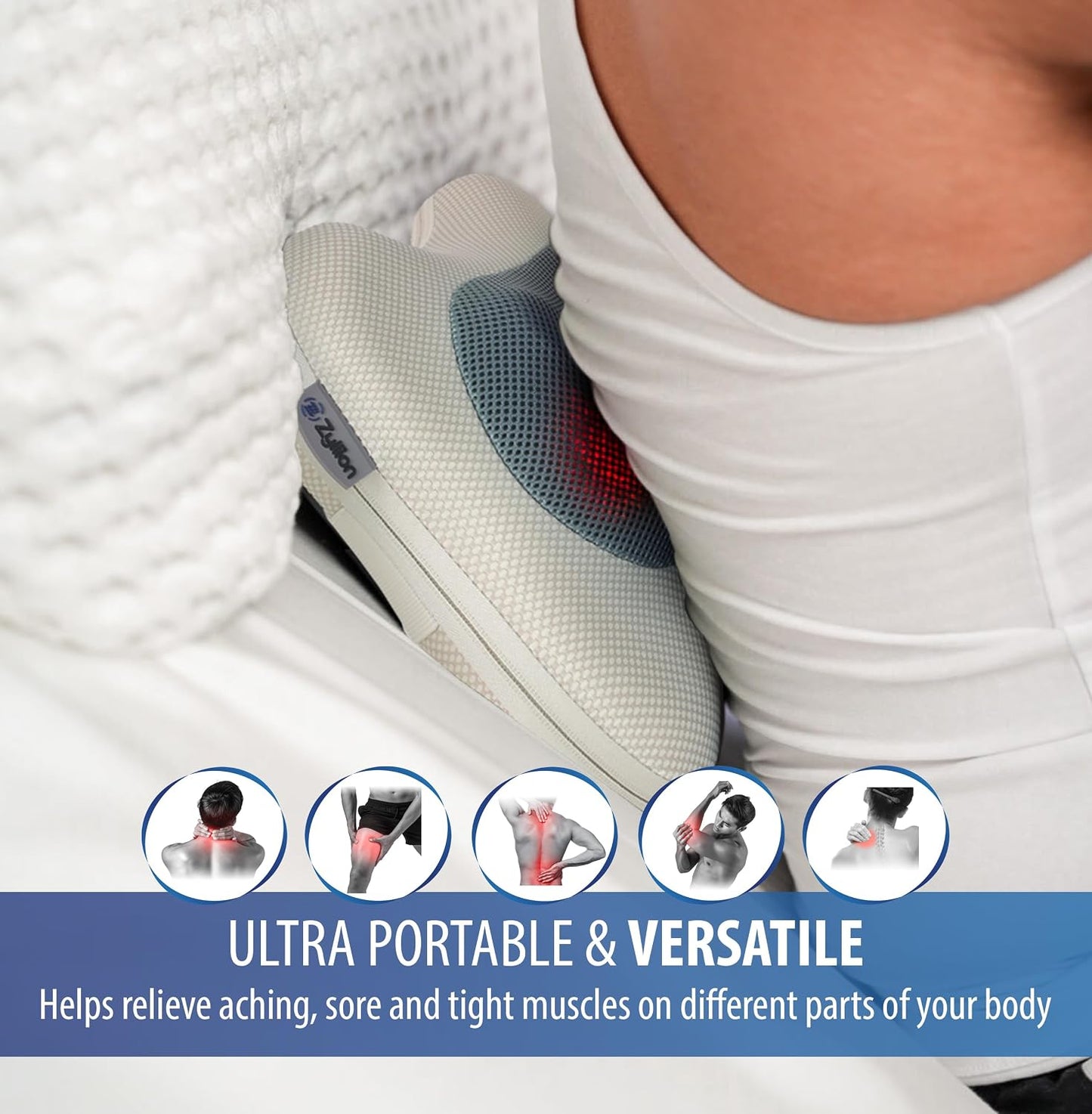 Zyllion Shiatsu Back and Neck Massager with Heat - 3D Electric Kneading Deep Tissue Massage Pillow for Muscle Pain Relief, Black, ZMA-13