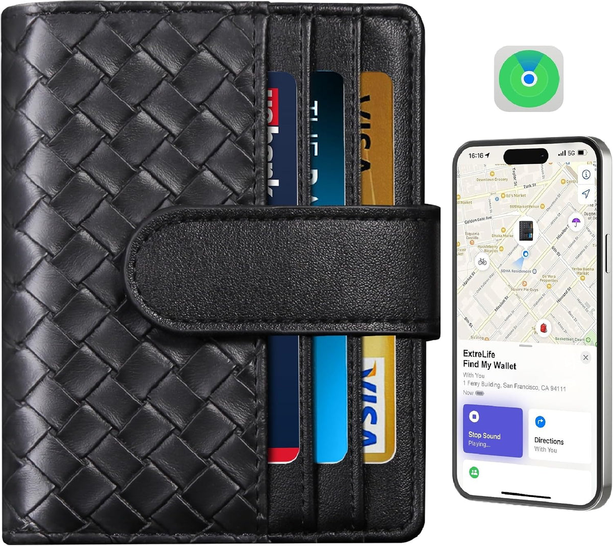 Smart Women Wallet with Find My, Wallet Tracker, RFID Blocking Bifold Credit Card Holder, Left-Behind Alerts, Play Sound, Anti-Loss, Wireless Rechargeable, Works with iPhone, iPad, Mac, Black