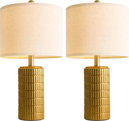 PoKat 20.75" Small Modern Ceramic Table Lamps Set of 2 for Bedroom, White Bedside Lamps for Night Stands, Farmhouse Desk Home Decor Gift Nightstand Table Lamps for Living Room End Table Beige