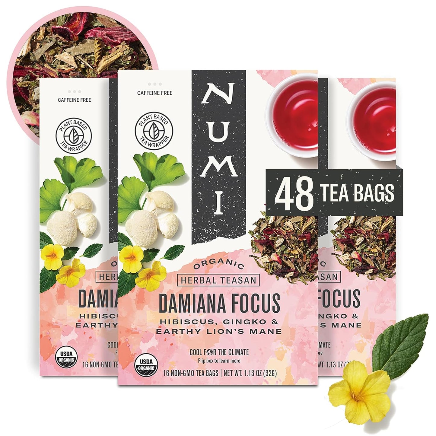 Numi Organic Chamomile Lemon Tea, 54 Herbal Tea Bags, Caffeine Free