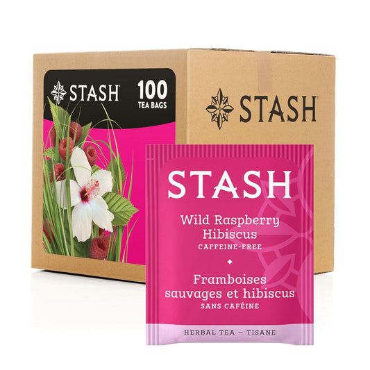 STASH Wild Raspberry Hibiscus Herbal Tea, 100 Bags Bulk Pack, Caffeine Free