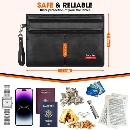 6400℉ Fireproof Money Bags, 11x7.5 Inch, 2 Pack with Zipper