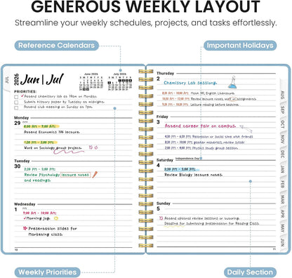 Planner 2026-2027, 8.5" x 11" Weekly and Monthly Academic Year Planner Calendar, July 2026 - June 2027, Hardcover Large School Planning Agenda With Tabs, Perfect for School & Office Supplies, A4, Green