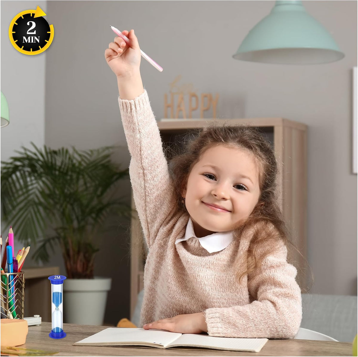 Sand Timer for Kids Set of 3 Small Colorful Hourglass Acrylic Covered Clock 1Min 2Min 5Min for Classroom, Home & Kids Room