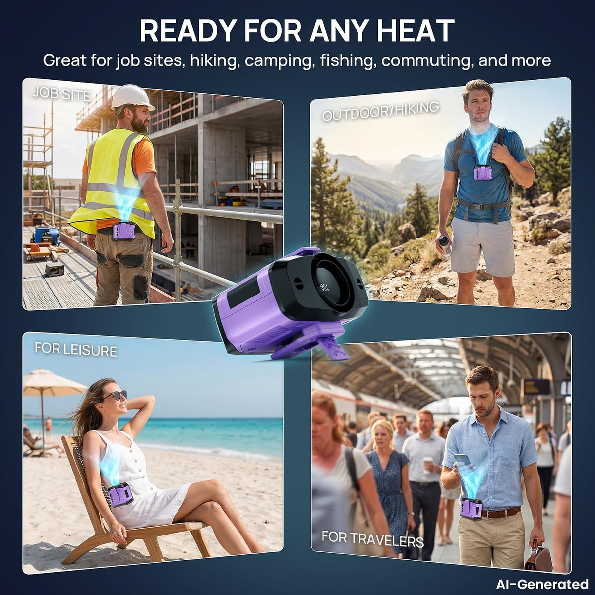 AJVV Portable Waist Fan Wearable Belt Fan Clip on Fan for Shirt, 40H Max Personal Cooling, for Camping, Outdoor, Jobsite, Travel (Off-white)