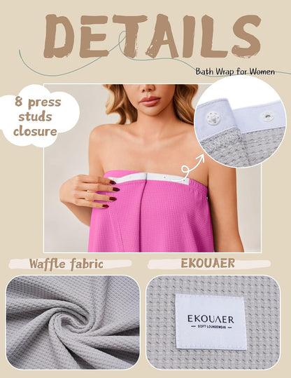 Ekouaer Waffle Robes Towel Wrap for Women Bath Wrap Lightweight Spa Robe
