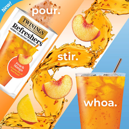 Twinings Refreshers Variety 2-Pack, Strawberry Raspberry & Peach Mango, Herbal Tea Instant Beverage with Real Fruit Bits, 5 Count Ea (10 Packets), Café Style, No Artificial Sweeteners, Naturally Caffeine-Free, 2.82 Oz Ea