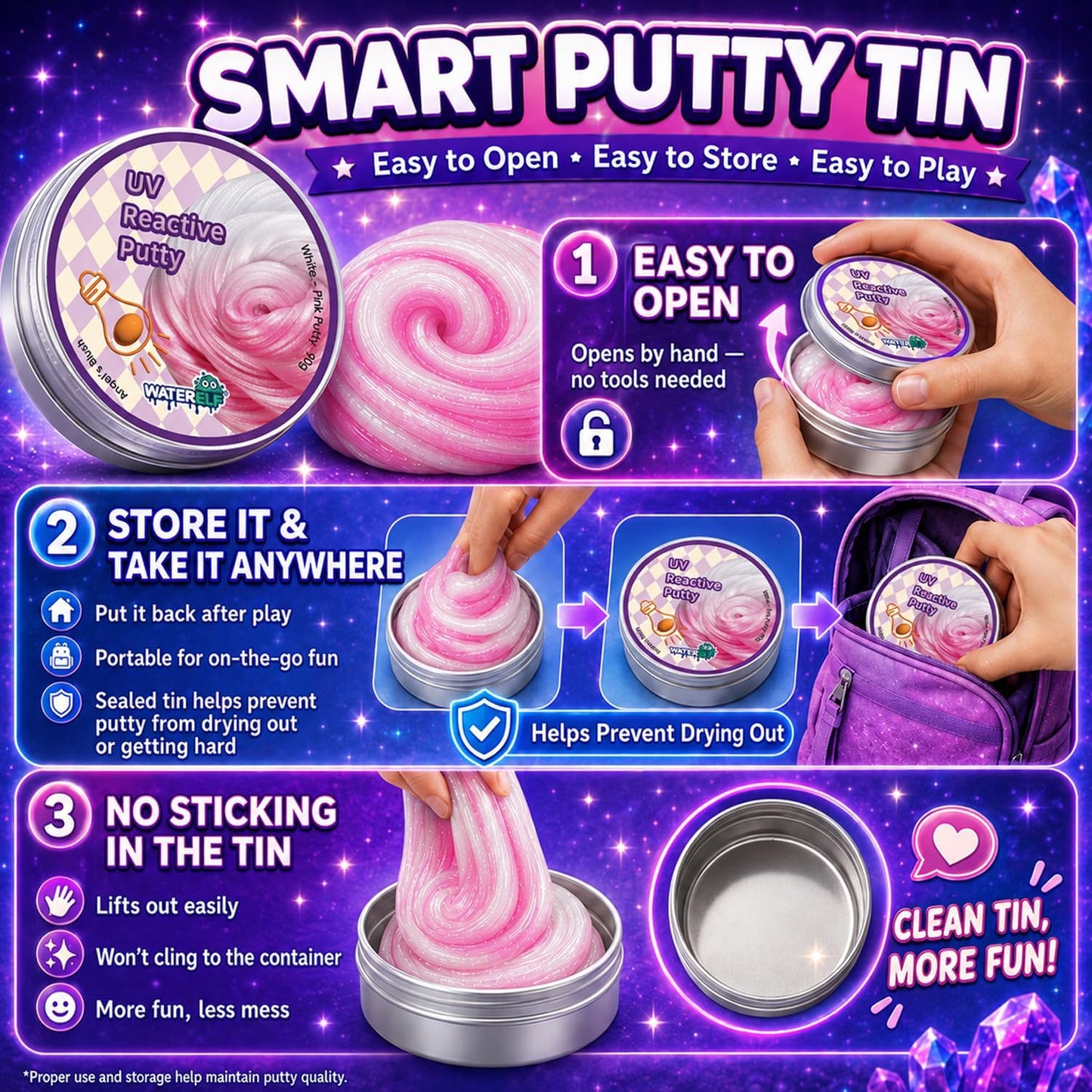 WATERELF Galaxy Putty Slime for Kids - Children's Day Gift, Fidget Sensory Artistic Therapy Putty Toys for Boys Girls Adults, Stress Relief Non-Sticky, 3.11 Inch 3.2 Oz – Golden/Red