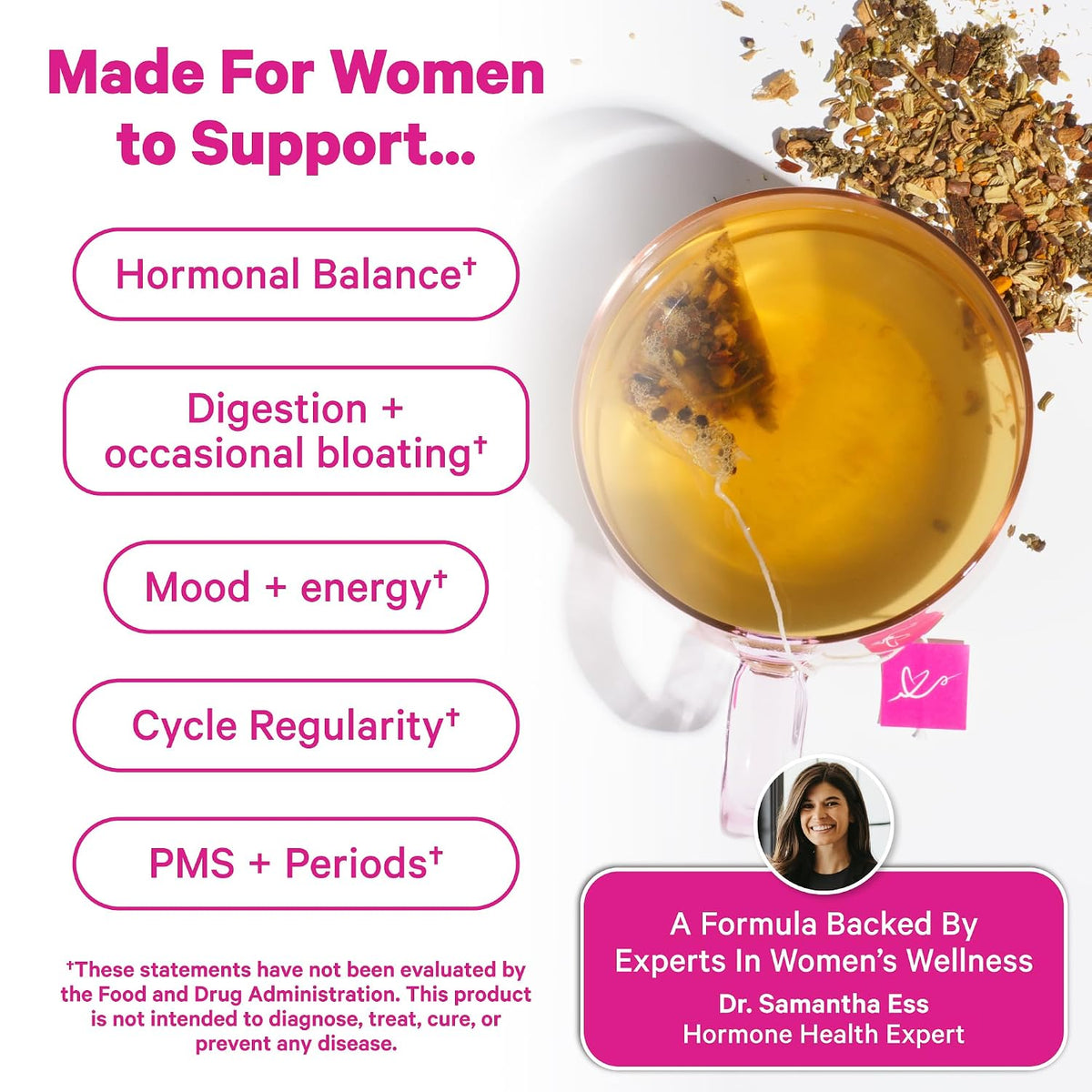 Pink Stork Organic PMS Tea with Vitex + Red Raspberry Leaf, 30 Cups
