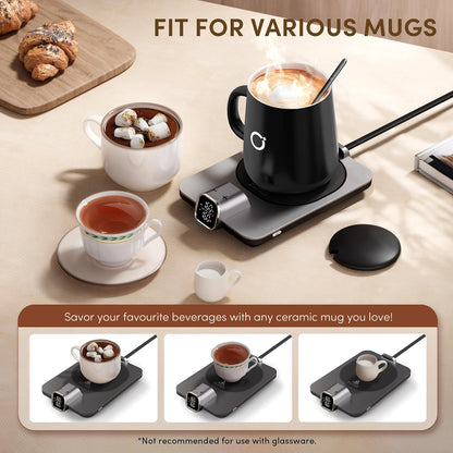 Coffee Mug Warmer & iKago Mug Set, Accurate Temperature Control Smart Heated Mug for Desk, Electric Coffee Warmer with Auto Shut Off & Real-Time Temp Display, Gifts for Men Women, 15oz Ceramic Mug