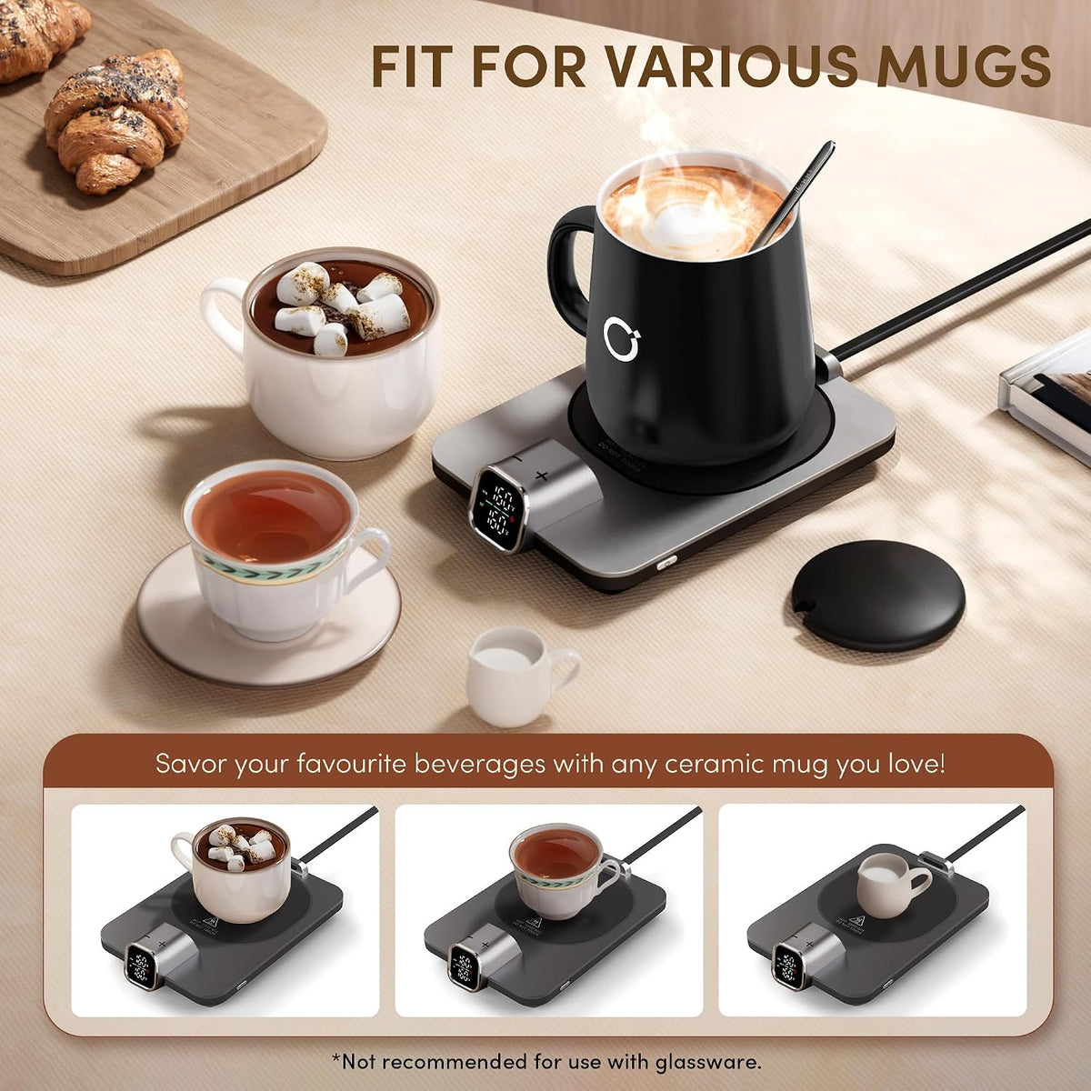 Coffee Cup Warmer & iKago Mug Set, 1℉ Precise Temp Control Mug Warmer