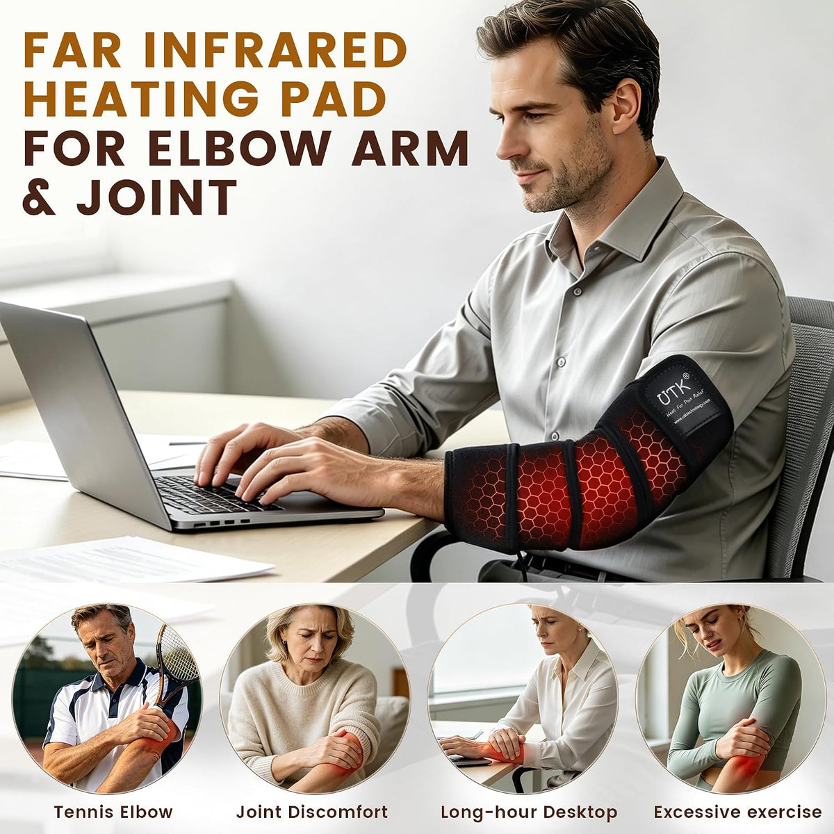 UTK 5X Far Infrared Heating Pad for Arm & Elbow with Jade, 1 Min Fast Heat
