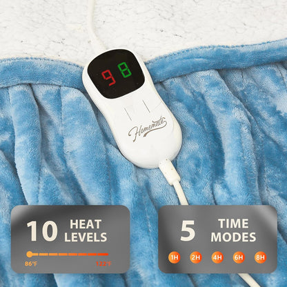 Homemate Electric Heated Blanket Twin - 62"x84" Heating Bed Blankets Throw with 10 Heating Levels 8 Hours Auto Off Fast Heating Over-Heated Protection Ultra Soft Warm Flannel ETL Certified Grey - Colors B