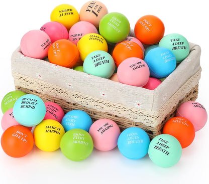 Sotiff 100 Pcs Stress Balls Bulk for Adults Colorful Foam Stress Relief Gift Toys with Motivational Quotes Squeeze Balls for Office Relief Employee Appreciation (Ten Colors,Inspirational)