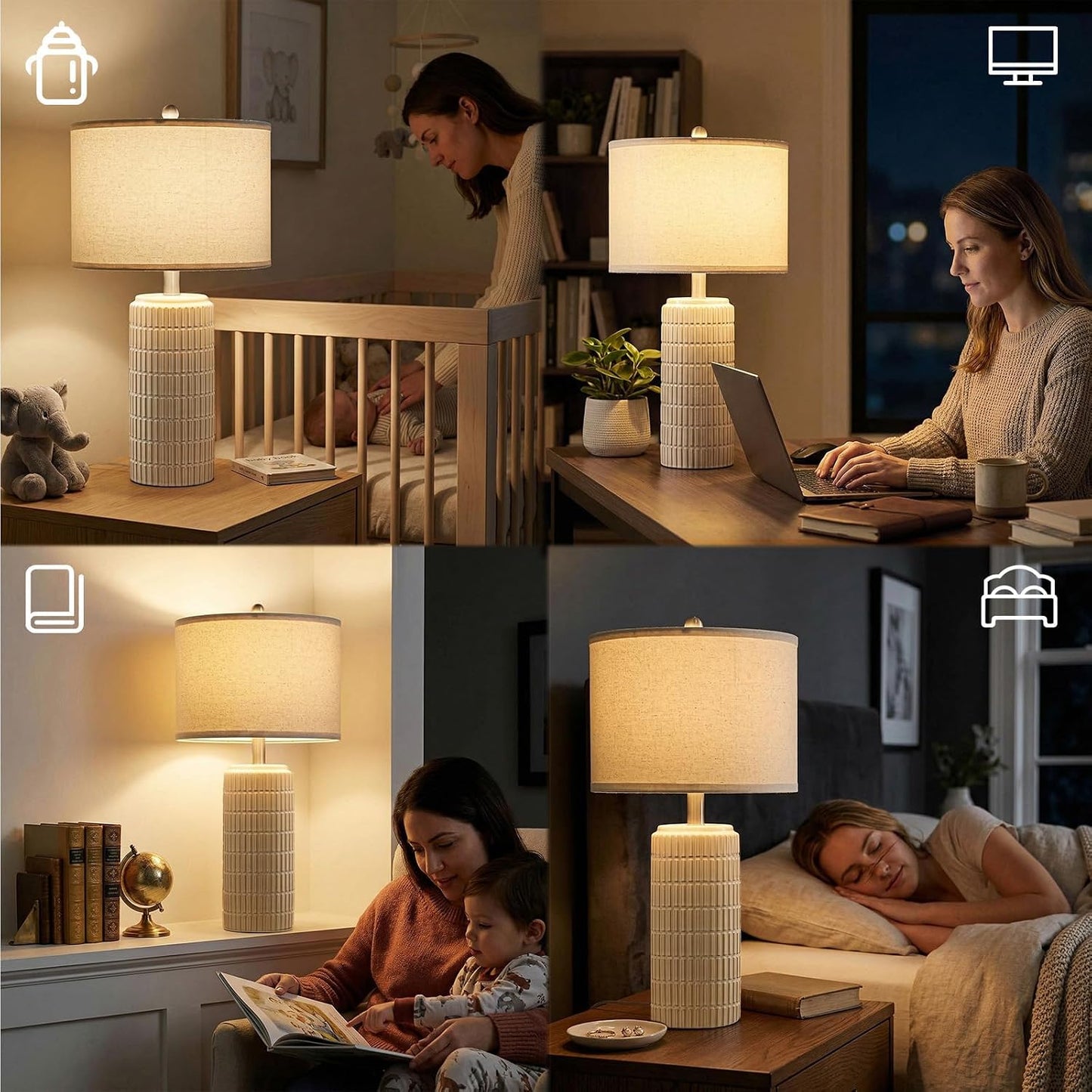 PoKat 23" Modern Ceramic Table Lamp Set of 2 for Living Room White Desk Lamps for Bedroom Farmhouse Bedside Nightstand Lamp House Warming Gifts New Home Decor End Table Lamps Gifts for Women Mom Beige
