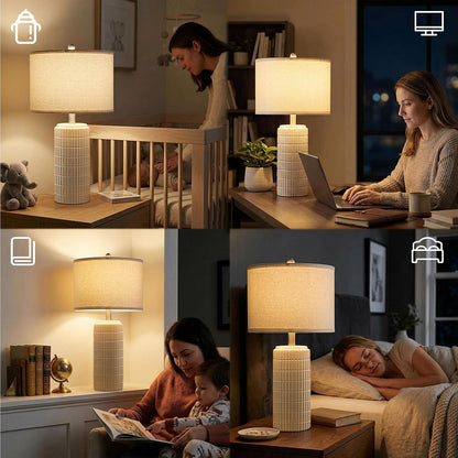PoKat 23" Modern Ceramic Table Lamp Set of 2 for Living Room White Desk Lamps for Bedroom Farmhouse Bedside Nightstand Lamp House Warming Gifts New Home Decor End Table Lamps Gifts for Women Mom Beige