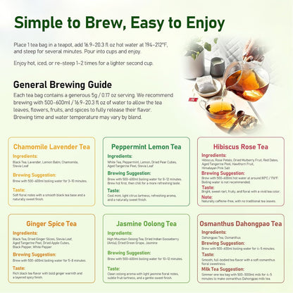 RHYSRIEY Real Leaves Herbal Tea, 60 Tea Bags Variety Pack, Gift Sampler