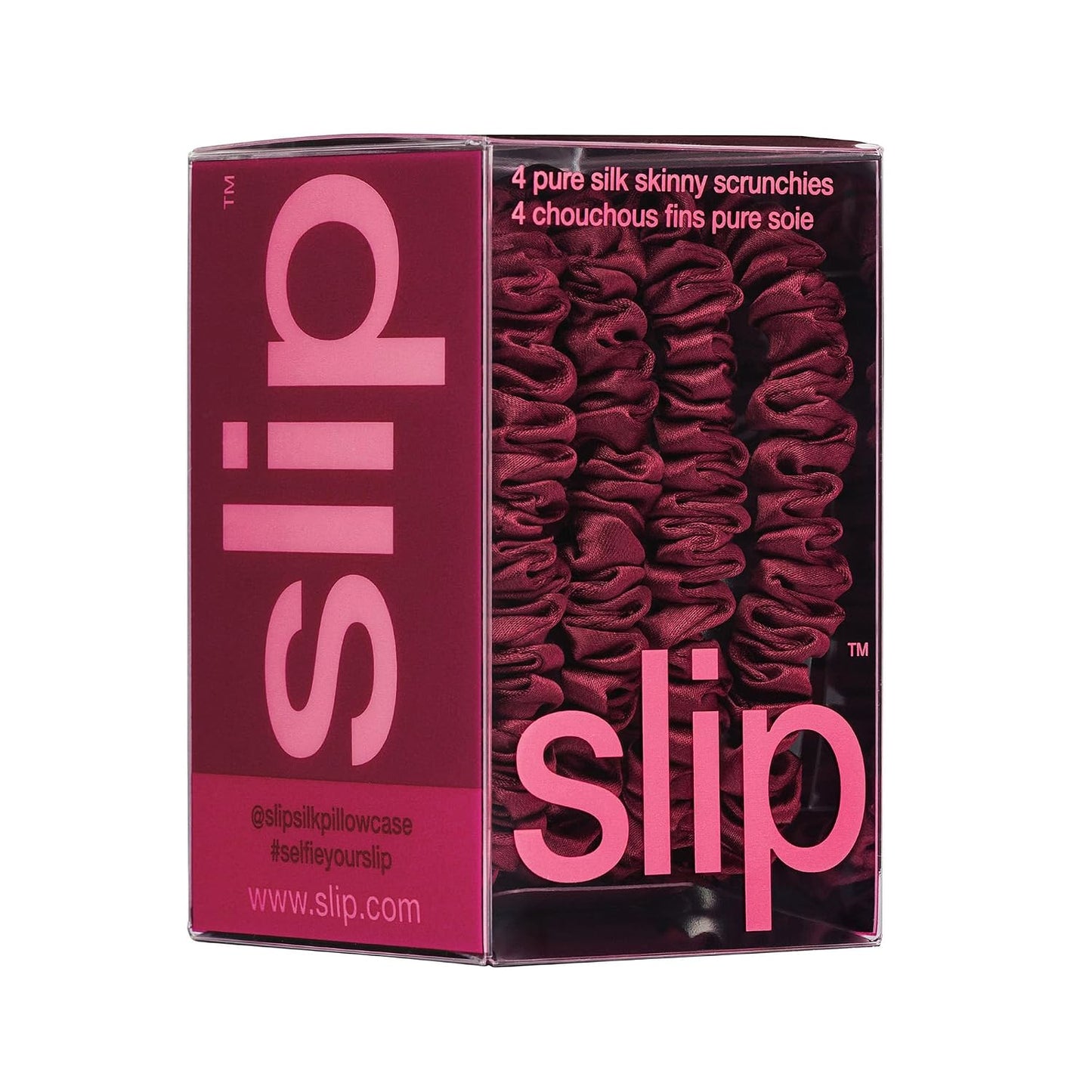 Slip Silk Hair Ties — Skinny Silk Black Scrunchies, No Damage, No Crease, Anti-Breakage |100% Mulberry Silk | All Hair Types | Made with Proprietary Slipsilk™ | Set of 4