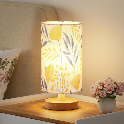 Fenmzee Small Table Lamp for Bedroom - Inline Control, Bedside Lamp with 3000K A15 LED Blub, Easy Assembly (Cream Shade - Wood Base, 9" Inline Control)