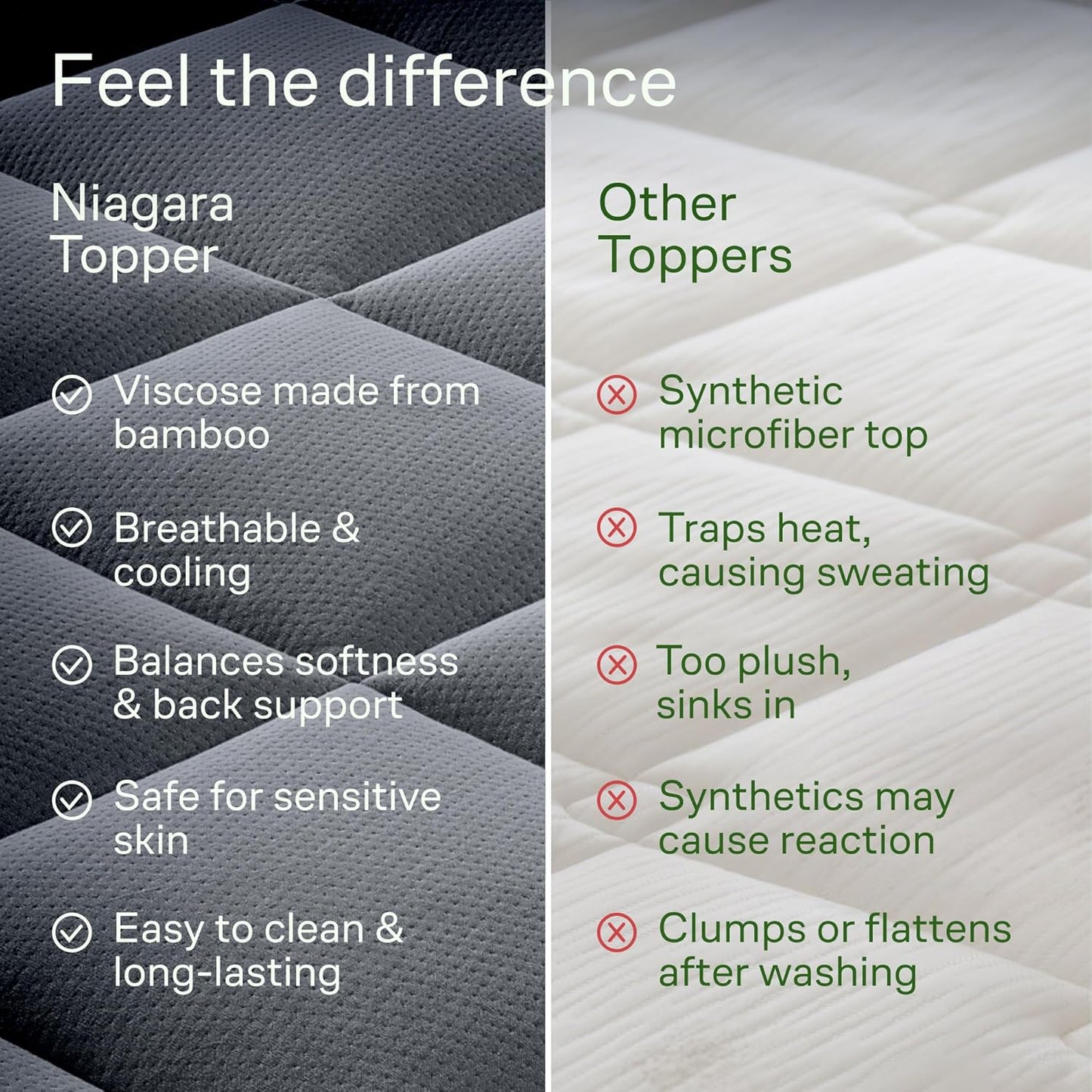 Niagara Sleep Solution Ultra Soft Queen Size Mattress Topper - Rayon Derived from Bamboo Pillow Top Mattress Pad for Back Pain Relief - Naturally Cooling for Hot Sleepers, Green