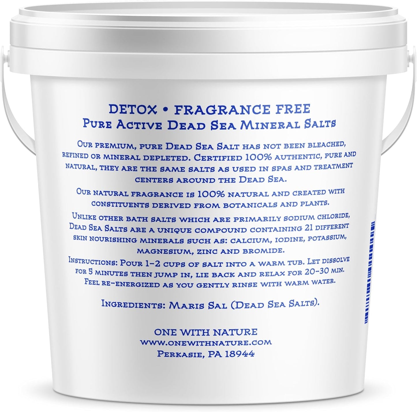 One With Nature 100% Pure Dead Sea Salt, 5Lb -Fine Bath Salts for Soaking, Body Exfoliator, 21 Essential Minerals with Magnesium, Sulphur. Fragrance-Free, Men, Women, Children. Helps Skin Conditions