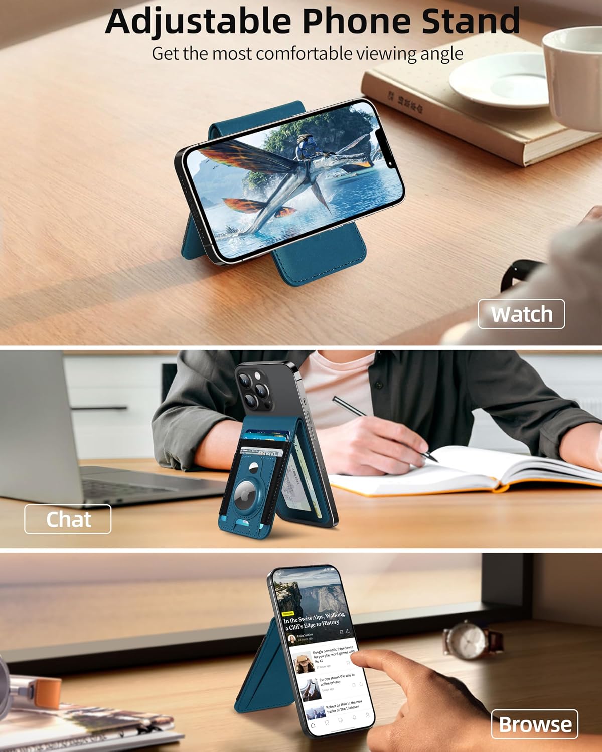 For Magsafe Wallet Stand with Airtag Holder, 10 Cards Holder, RFID Blocking
