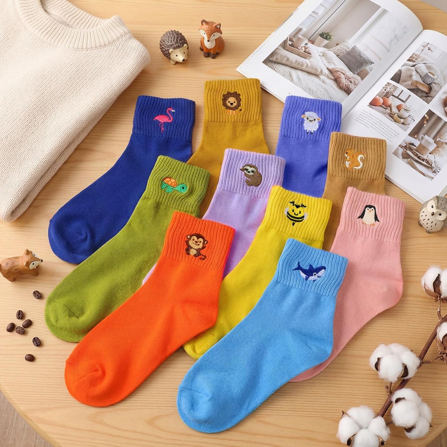 Eurzom 10 Pairs Socks Womens Crew Elastic Ankle Length Cotton Socks Aesthetic Cute Lightweight Low Cut Gifts for Women - Colors B