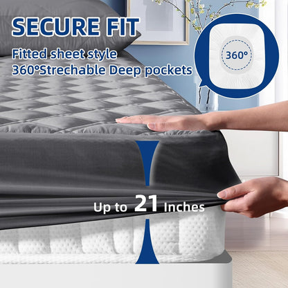 Queen Mattress Protector Waterproof, Mattress Pad Fitted Deep Pocket 8"-21"