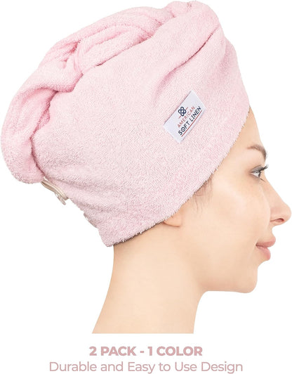 American Soft Linen 100% Cotton Hair Towels for Women, Head Towel Cap, Cotton Hair Turban Towel Wrap for Long Curly Anti Frizz Hair, Soft and Absorbent Cotton Hair Towels 2 Pack, White