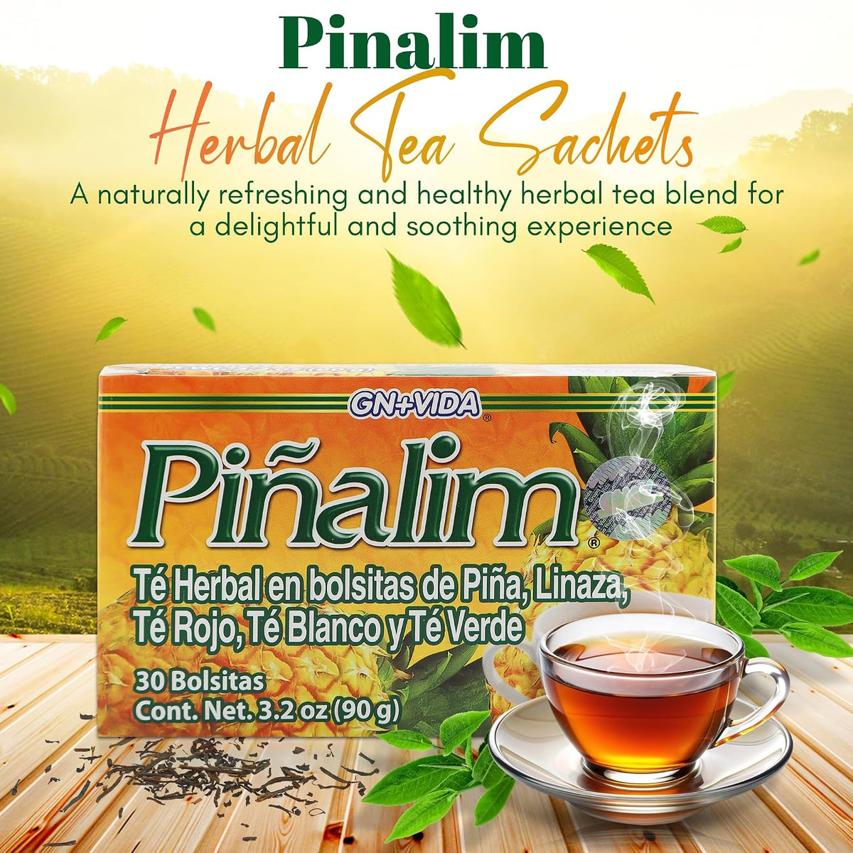 GN + VIDA Pinalim Tea | Pineapple Based Tea Containing Red Tea, Green Tea, White Tea and Senna Leaf | 30 Tea Bags