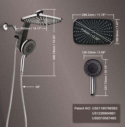Rain Shower Head with Handheld Showerhead, Black 1.75GPM 460311