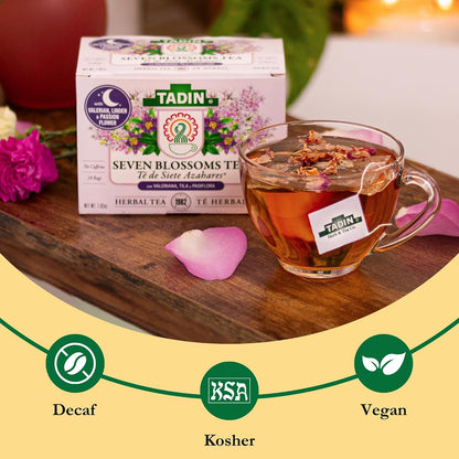 Tadin Seven Blossoms Tea, Herbal Tea, Caffeine Free, 24 Tea Bags Per Box, Pack of 1
