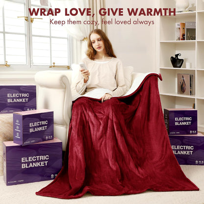 Heated Blanket Throw 50" x 60" - Soft Flannel Sherpa Electric Blanket Throw with 5 Heating Levels & 4 Hours Auto Off, Machine Washable, Ideal Gift for Grandma (Purple)