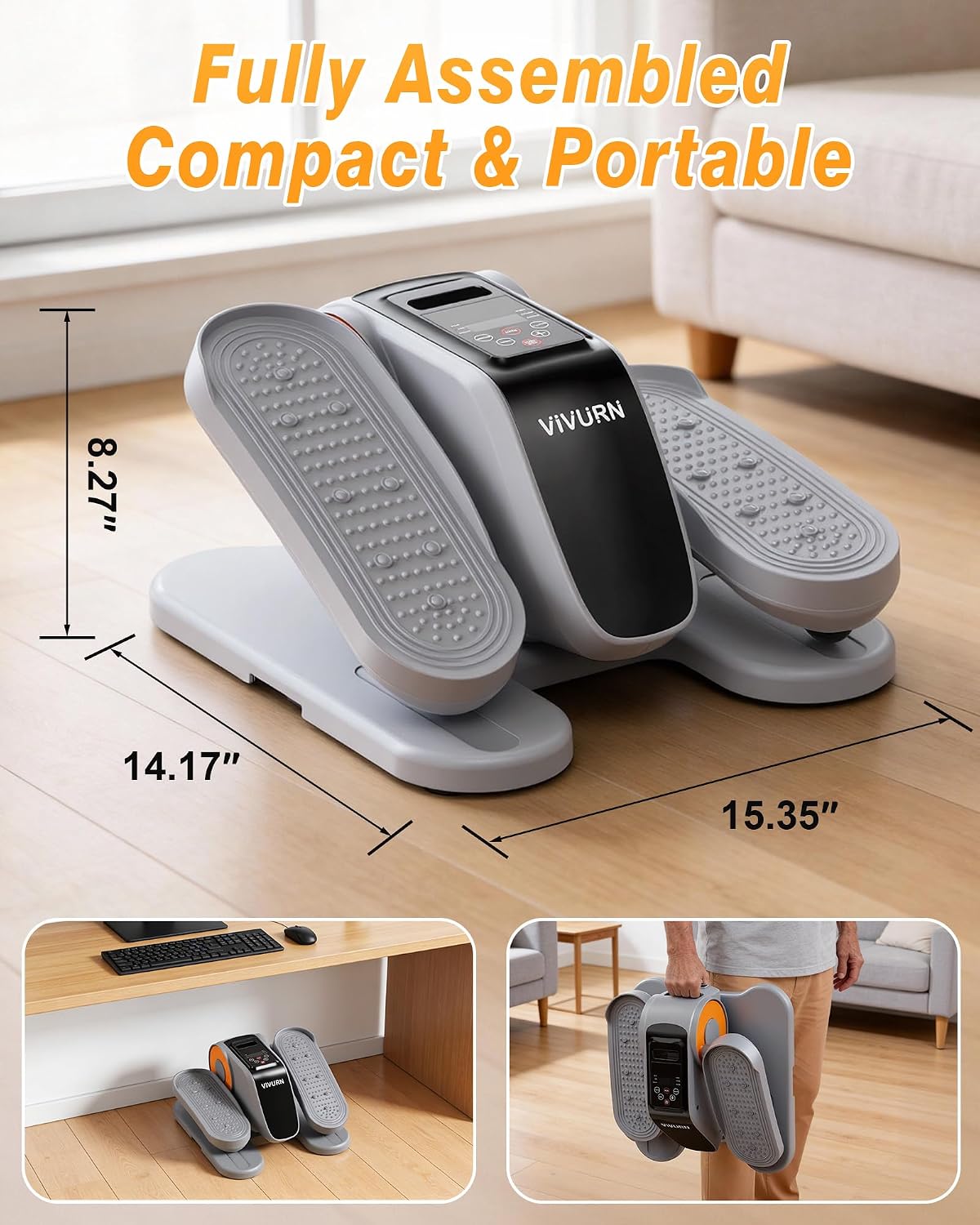 VIVURN-Upgraded Under Desk Elliptical 12 Speeds Forward & Reverse Manual & Auto Mode, Electric Leg Exerciser As Seen on TV for Seniors with Non-Slip Mat Quiet Smooth for Home Office, Gift for Mom Dad