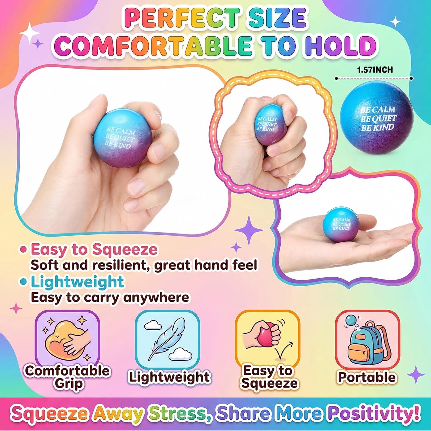 Sotiff 100 Pcs Motivational Balls Bulk for Adults, Ten Colors Inspirational