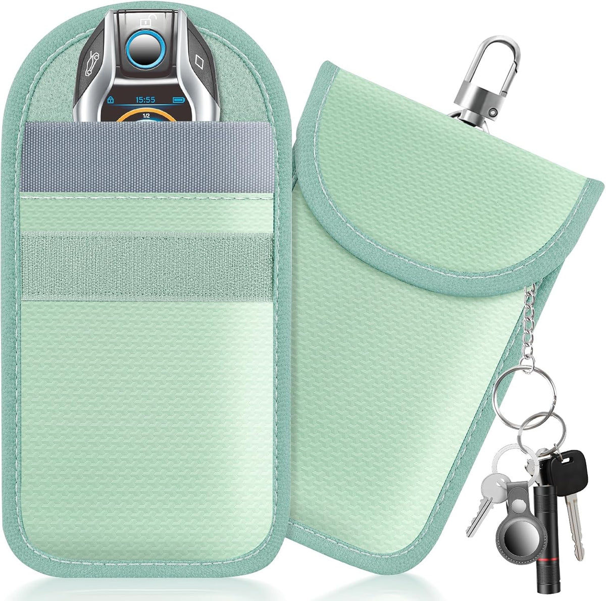 Faraday Pouch for Car Keys, Faraday Bag, Car RFID Signal Blocking Holder, Key Fob Protector, Key fob cage Block Signal Anti-Theft Fob Case (2 Pack)