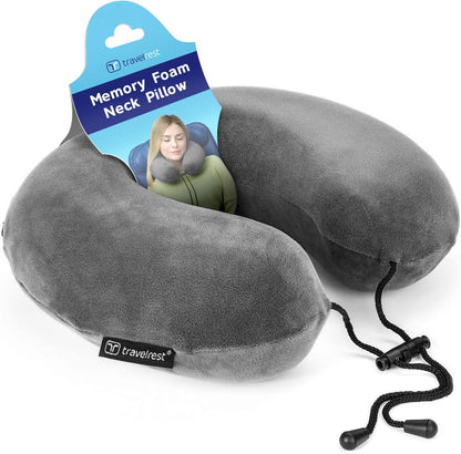 TRAVELREST Nest Neck Pillow Travel Essentials - Memory Foam Support - Grey