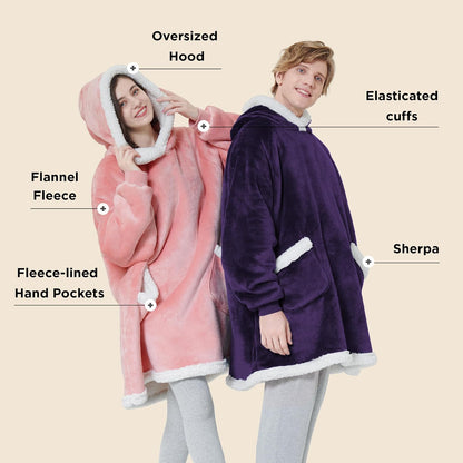 Bedsure Blanket Hoodie, Wearable Blanket Hoodie as Gifts for Mom, Birthday Gifts for Women Kids Teens Mother's Day Sherpa Sweatshirt, Grey, Standard