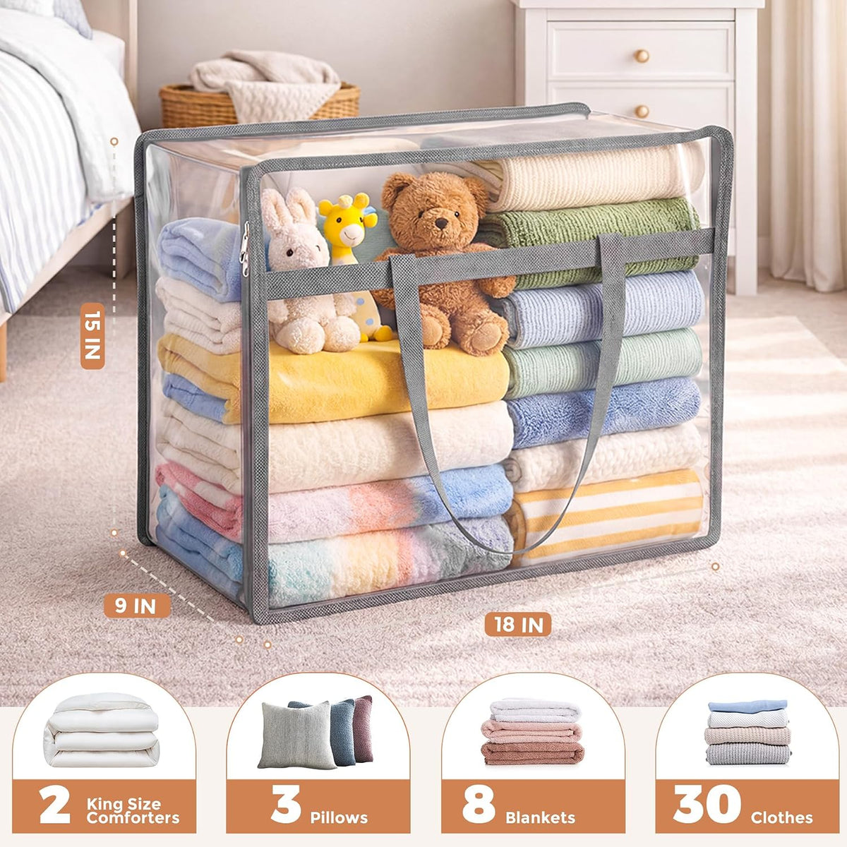 Clear Storage Bags for Clothes, 45L Closet Organizers and Storage