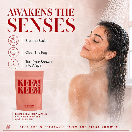Keem Keem Eucalyptus Shower Steamers, 10 Count, 2 oz Tablets | Powerful scent for stuffy feeling days
