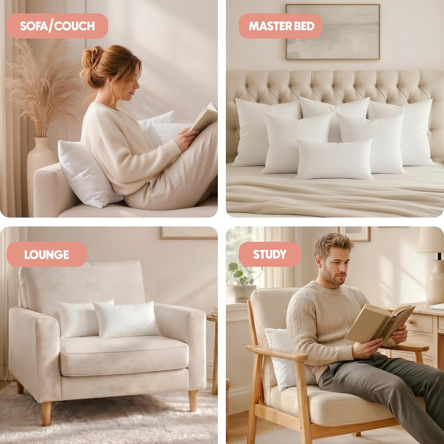 Utopia Bedding 12x20 Pillow Inserts, Set of 2, White – Indoor Decorative Throw Pillows for Bed, Sofa & Couch – Soft, Supportive & Fluffy Cushion Inserts