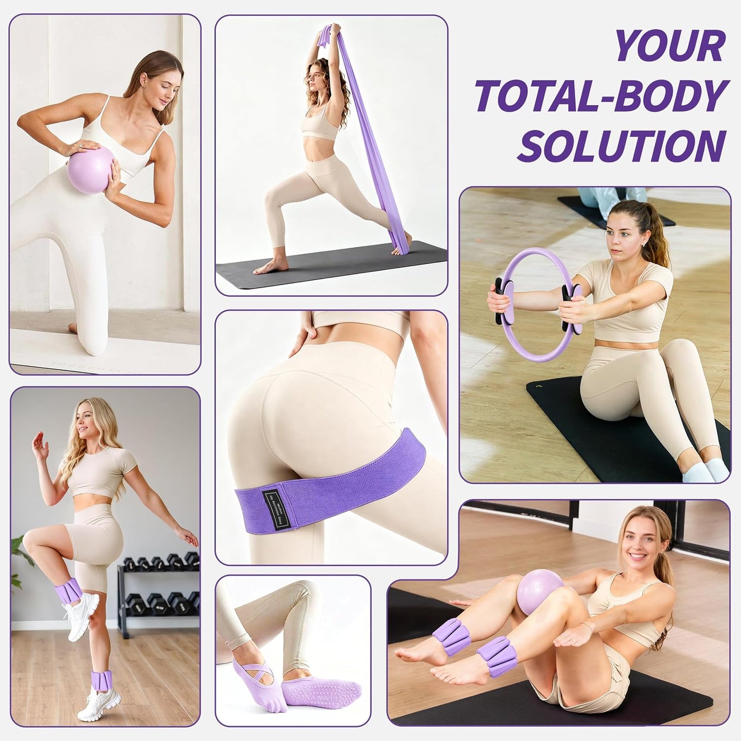 NANATI Pilates Kit, Home Pilates Workout Kit for Women, Pilates Equipment with 14.5" Pilates Ring and Ball, Resistance Bands, Ankle Weights, Sliders & Grip Socks for Home Workouts