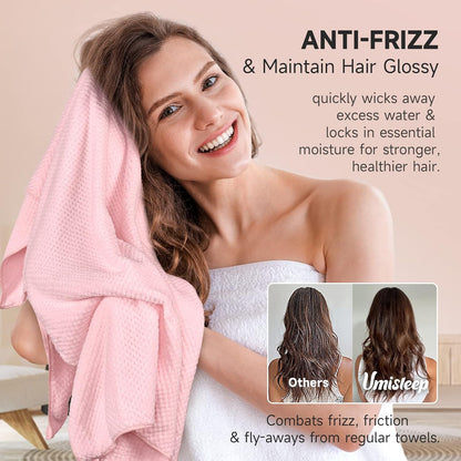 Umisleep Extra Large Microfiber Hair Towel for Women Long, Curly, Thick Hair, Super Soft Anti Frizz Quick Dry Hair Towel Wrap, Ultra Absorbent Hair Turban with Elastic Band White