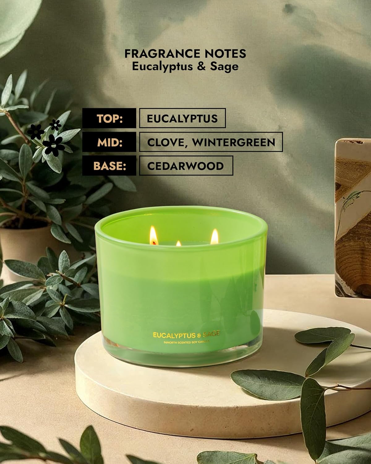 96NORTH Luxury Vanilla Soy Candles | Large 3 Wick Jar Candle | Up to 50 Hours Burning Time | 100% Natural Soy Wax | Relaxing Aromatherapy Aesthetic Candle | Housewarming Gift for Men and Women