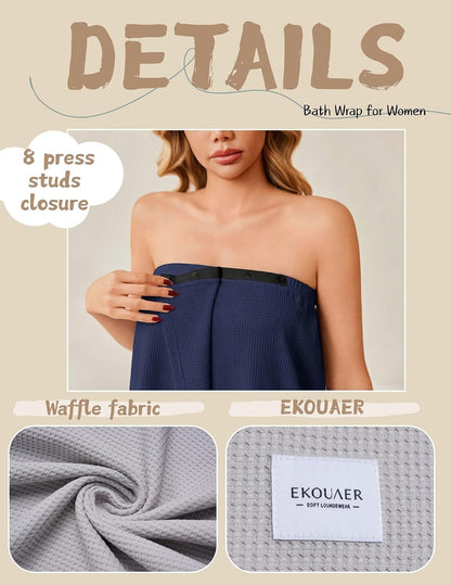 Ekouaer Waffle Robes For Women Bath Wrap Lightweight Shower Wrap 2026 Knee Length Spa Robe with Adjustable Closure S-XL